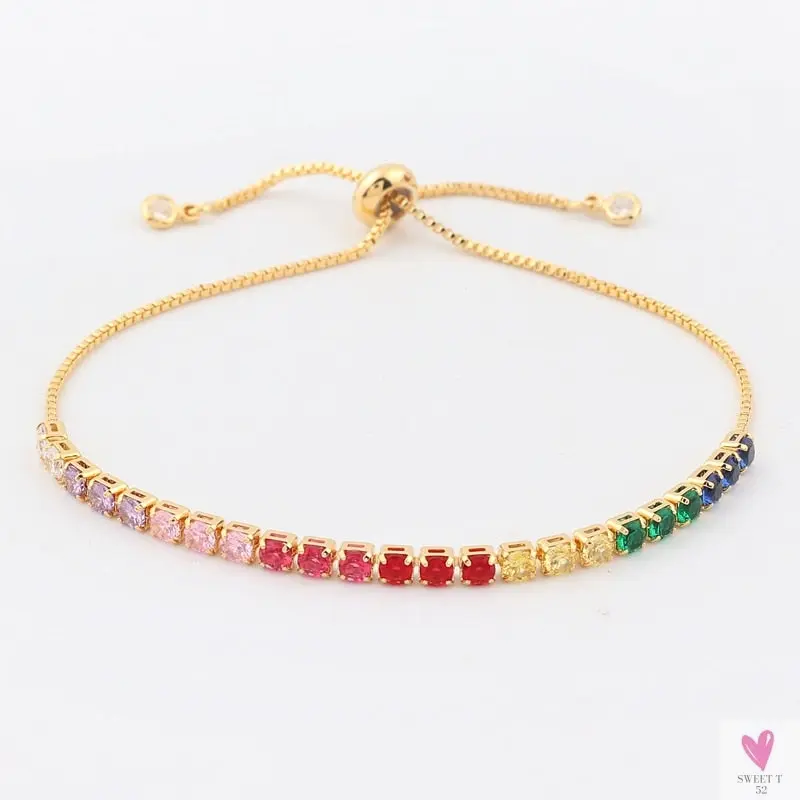 Gold Filled Baguette Cubic Zirconia Bracelet for Women and Girls - Rainbow Luxury jewelry - Tennis Style