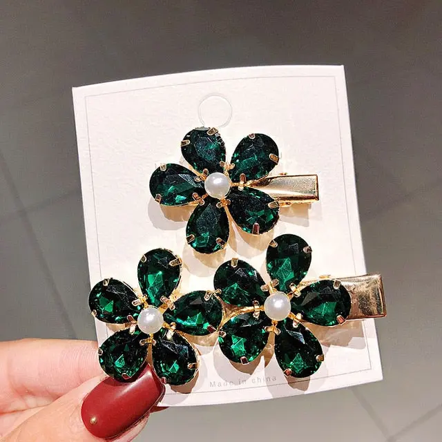 2 Piece/Set Luxury Crystal Flower Hairpins for Natural or Straight Hair for Women and Girls