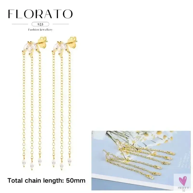 925 Sterling Silver Long Chain Tassel Drop Earrings for Women - Crystal Zircon Star Perforation Earrings, Fine Jewelry