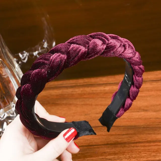 Solid Color Velvet Braided Headbands for Women and Girls With Stay Put Teeth