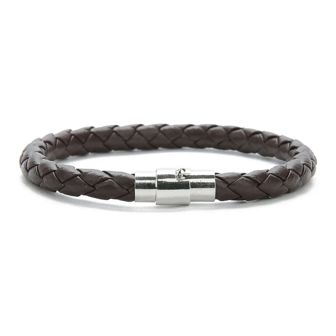Men's Multicolor Stainless Steel Button Leather Bracelet - Braided Leather, Magnetic Clasp. Chain Link Type.