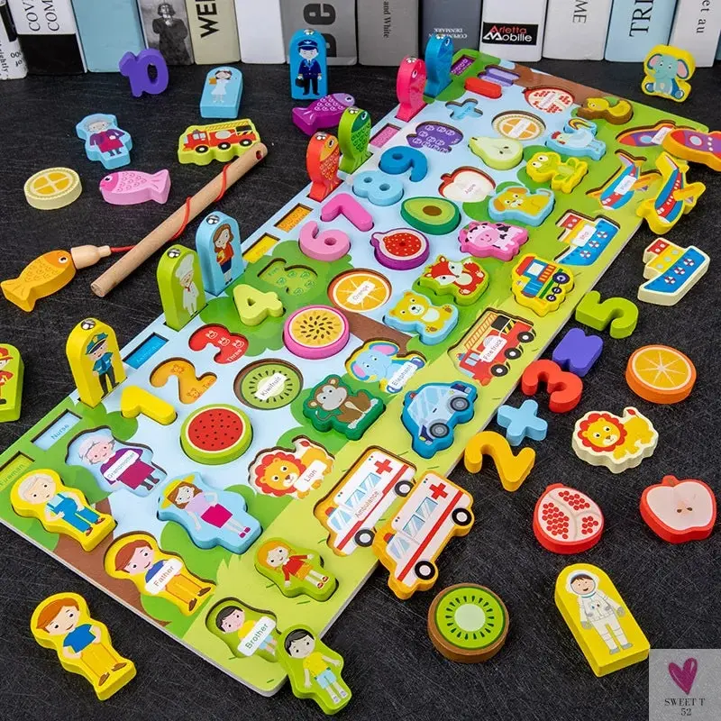 Wooden Montessori Toys - Kids Busy Board, Animal, Math, Fishing, Numbers Matching, Digital, Shapes - Educational Toys For Children