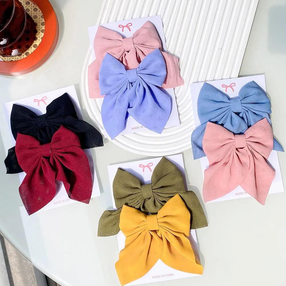Cute Multi-Patterned and Solid Color Hair Bows/Clips for Girls in a 2 Piece Set