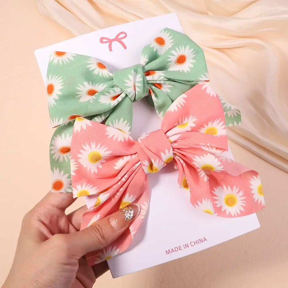 Cute Multi-Patterned and Solid Color Hair Bows/Clips for Girls in a 2 Piece Set