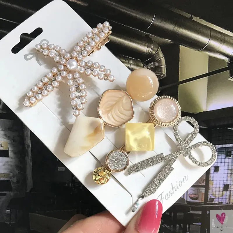 3/4pcs Set Pearl Hair Clips For Women & Girls - Geometric Crystal Hair Barrettes/Clips