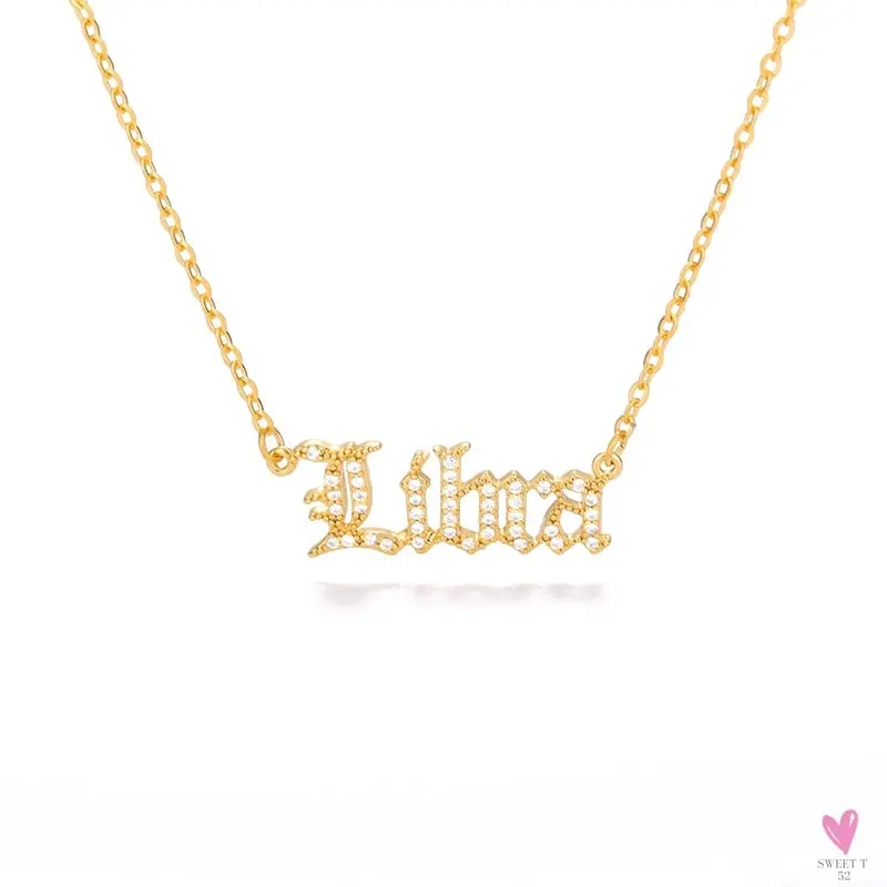 Zodiac Necklace For Women - 12 Constellation Crystal English Letter Choker Necklace