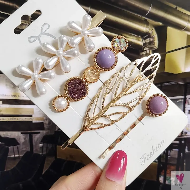 3/4pcs Set Pearl Hair Clips For Women & Girls - Geometric Crystal Hair Barrettes/Clips