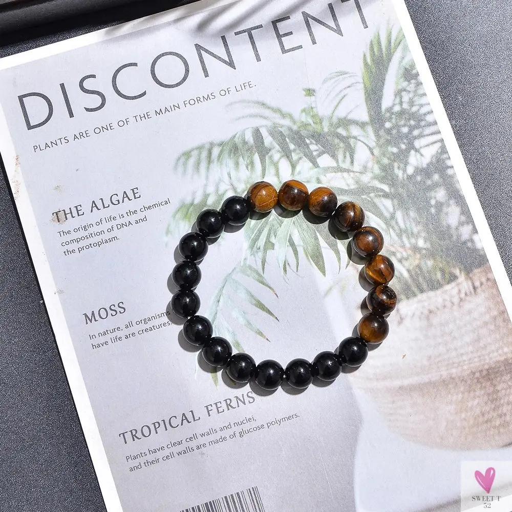 8 mm Yellow Tiger Eye Black Onyx Beaded Necklace for Men & Women - Choker or Long Necklace Jewelry Set