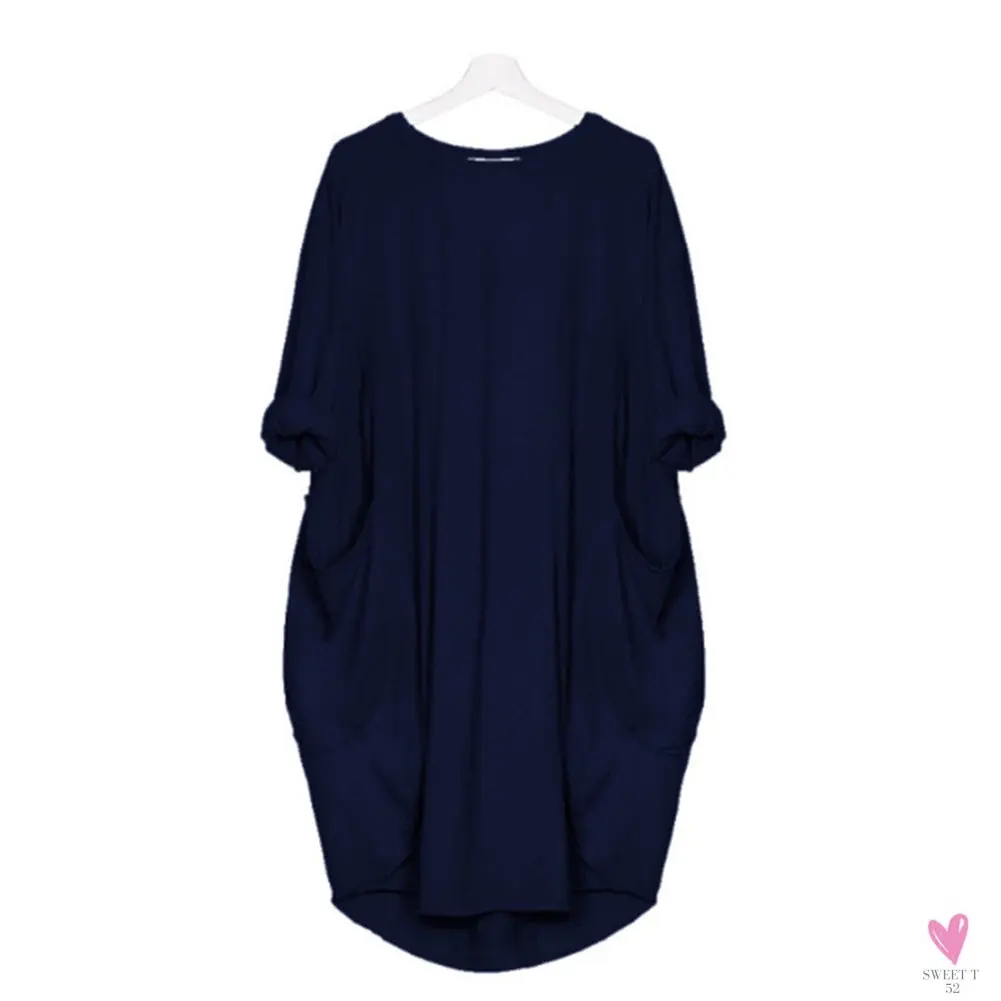 Women's Casual Loose Dress Fashion. Oversize Wear, O-neck & Pockets for Spring, Summer and Fall