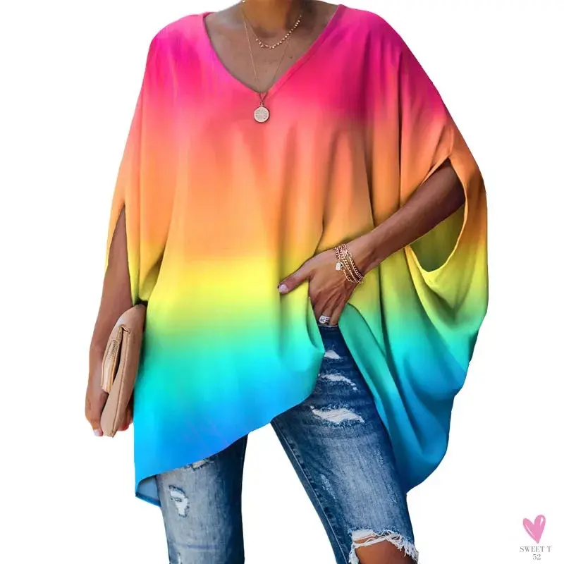Oversized T-Shirts For Women. Fashion Blouse, Batwing Sleeve T-Shirt, Print Tees, Loose Casual Top