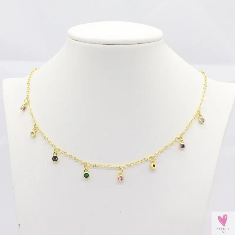 Rainbow Cubic Zirconia Waterdrop Choker Charm Necklaces - Charming Woman's Wedding, Party, Birthday Choker Jewelry or Gift