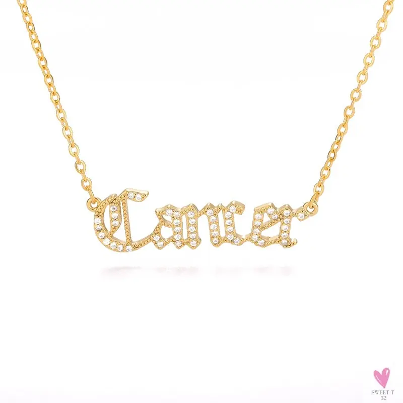 Zodiac Necklace For Women - 12 Constellation Crystal English Letter Choker Necklace
