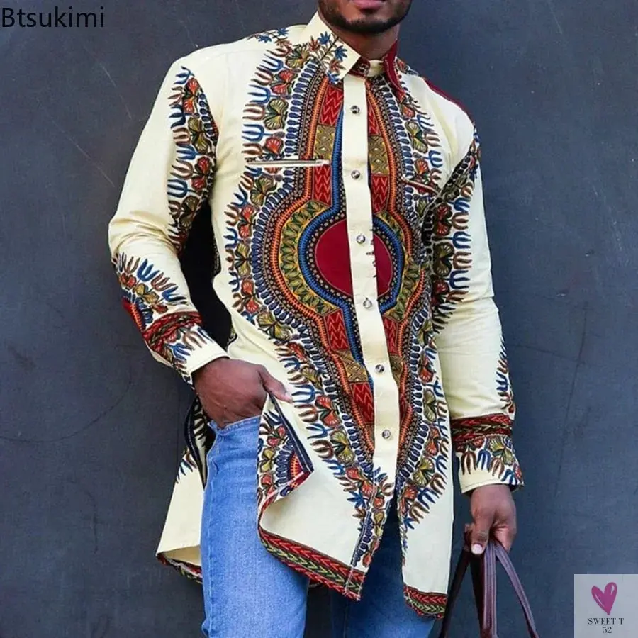 African Men's Clothing, Ethnic Print, Plus Size Tops - Wedding Wear.  Classic Men's Long Sleeve Shirts, Traditional Casual Shirts