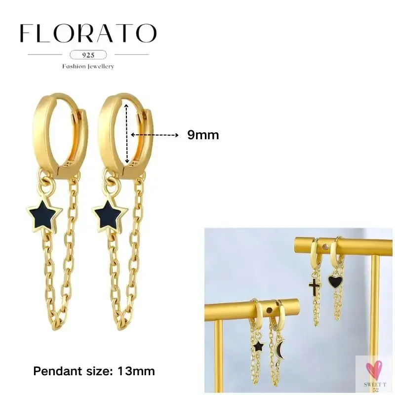 925 Sterling Silver Long Chain Tassel Drop Earrings for Women - Crystal Zircon Star Perforation Earrings, Fine Jewelry