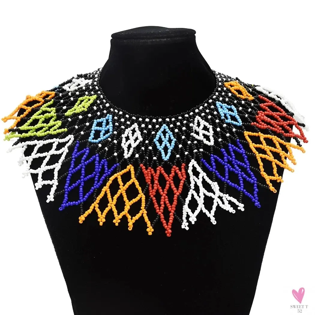 Multicolor African Resin Beads - Choker Style Necklace For Women and Girls, Ethnic Bib Collar