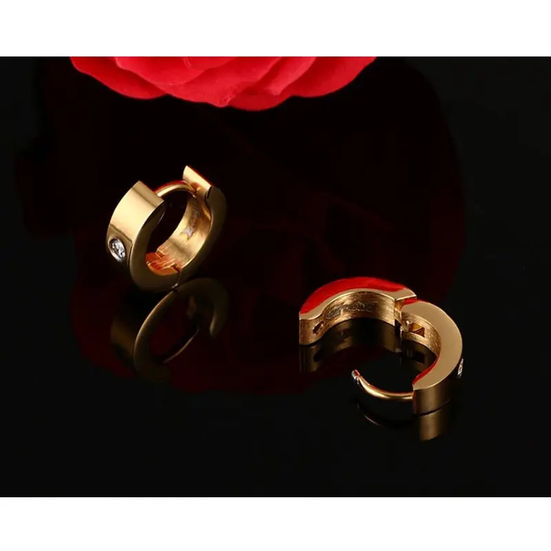 Cute Hoop Earrings in Stainless Steel and Crystal, Ear Cuffs, Brincos Huggie Jewelry for Men and Women