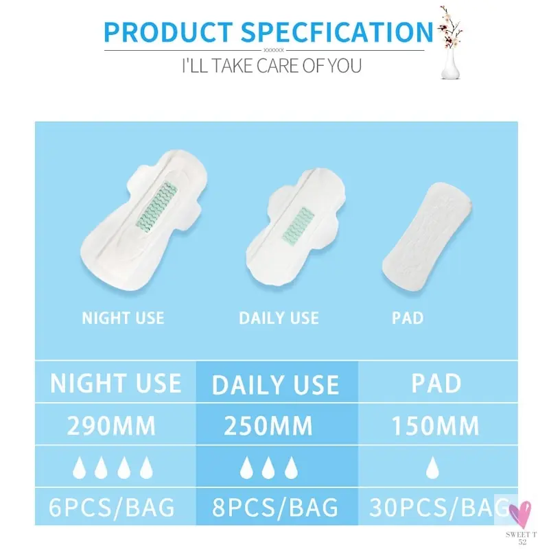 10 Pack Sanitary Napkins for Women & Girls - Menstrual Pads, Feminine Organic Panty Liners for Daily Use