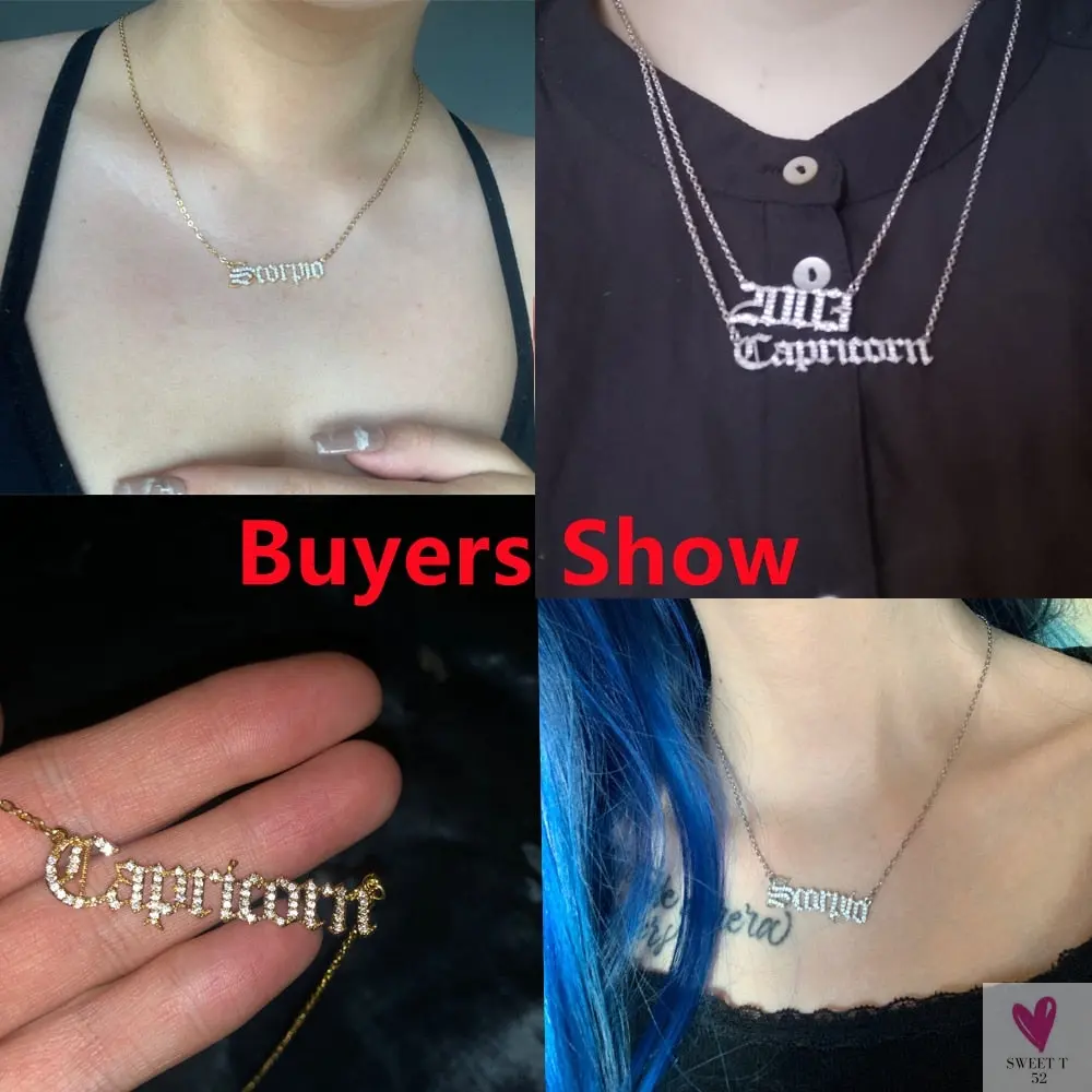 Zodiac Necklace For Women - 12 Constellation Crystal English Letter Choker Necklace