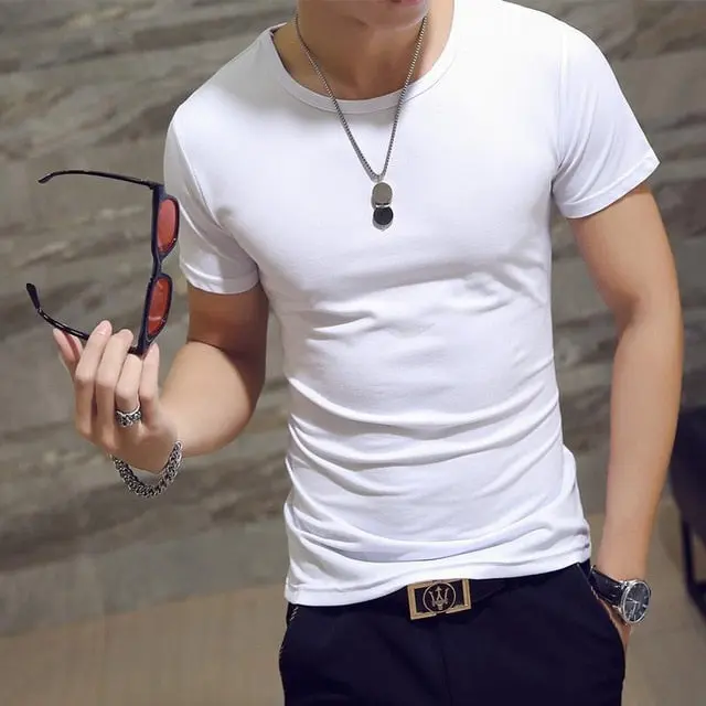 Men's Casual Cotton Jersey T-shirt with V or O-Neck in 10 Solid Colors