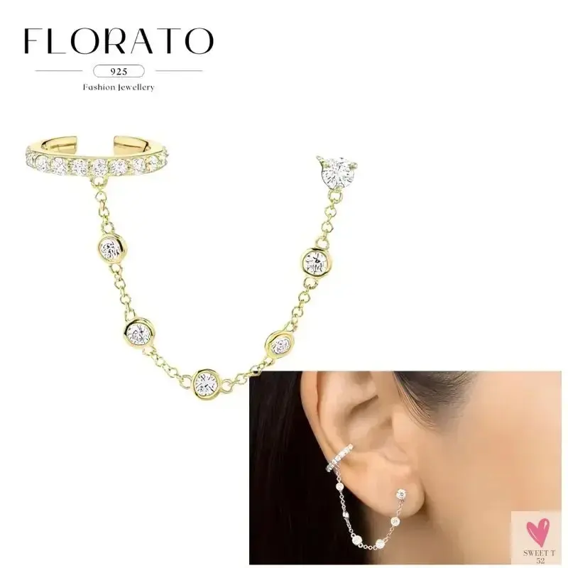 925 Sterling Silver Long Chain Tassel Drop Earrings for Women - Crystal Zircon Star Perforation Earrings, Fine Jewelry