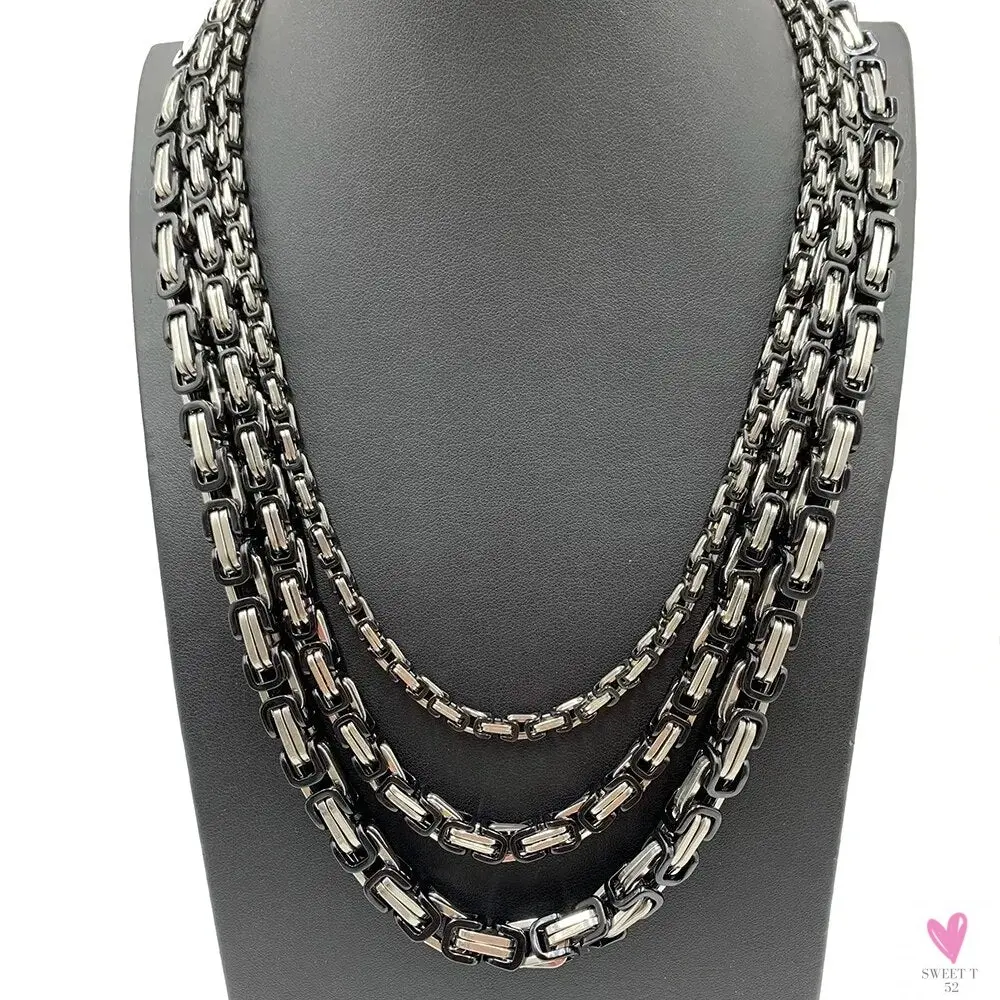 Byzantine Chain Necklaces For Men, 304 Stainless Steel  Men's Handmade Necklace Jewelry, 4MM 5MM 6MM & 8MM Width