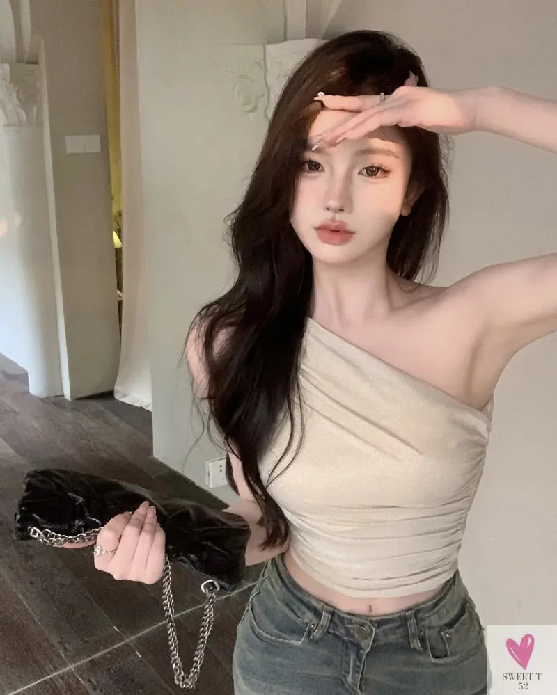 One Shoulder Crop Top, Vintage Retro Cut Crop Top,  for Women and Girls