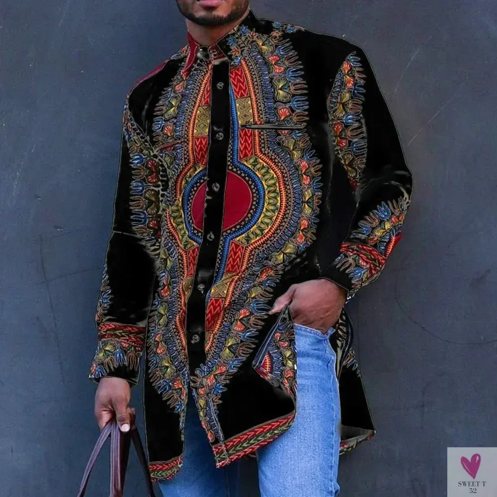 African Men's Clothing, Ethnic Print, Plus Size Tops - Wedding Wear.  Classic Men's Long Sleeve Shirts, Traditional Casual Shirts