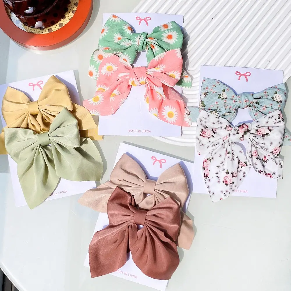 Cute Multi-Patterned and Solid Color Hair Bows/Clips for Girls in a 2 Piece Set