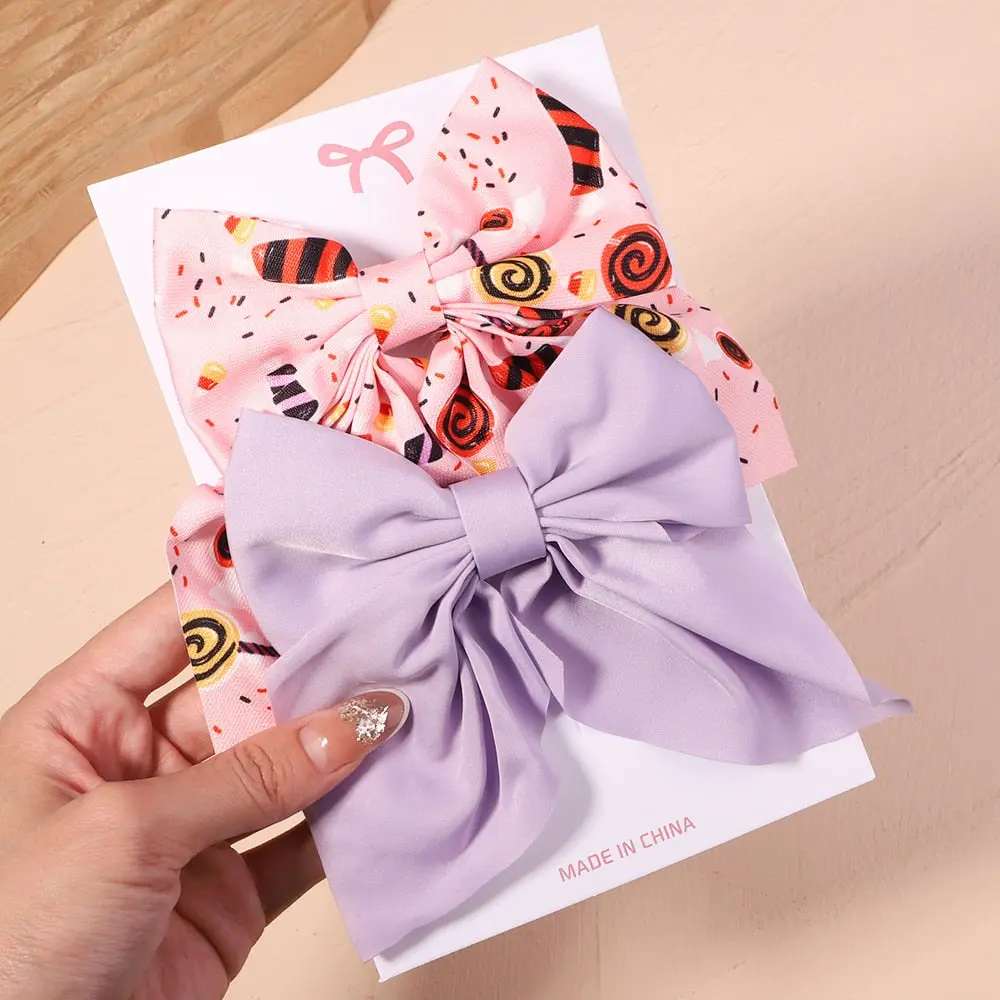 Cute Multi-Patterned and Solid Color Hair Bows/Clips for Girls in a 2 Piece Set