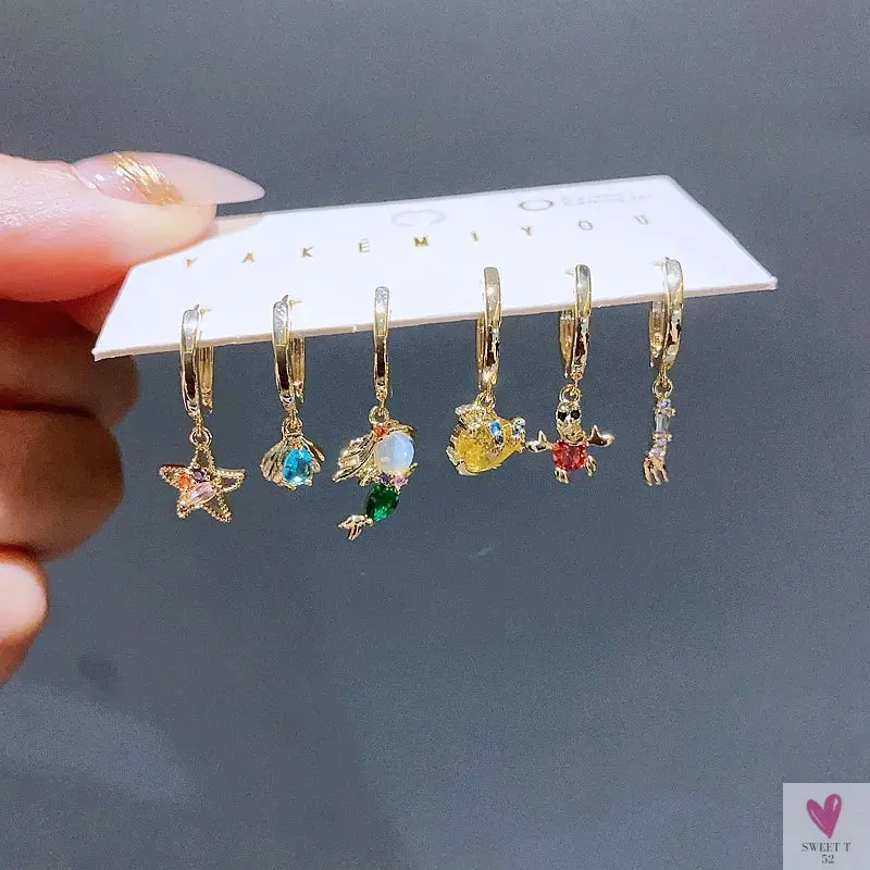 New Design Colorful Crystal Ocean/Animal/Mermaid Hoop Earrings Sets for Women & Girls