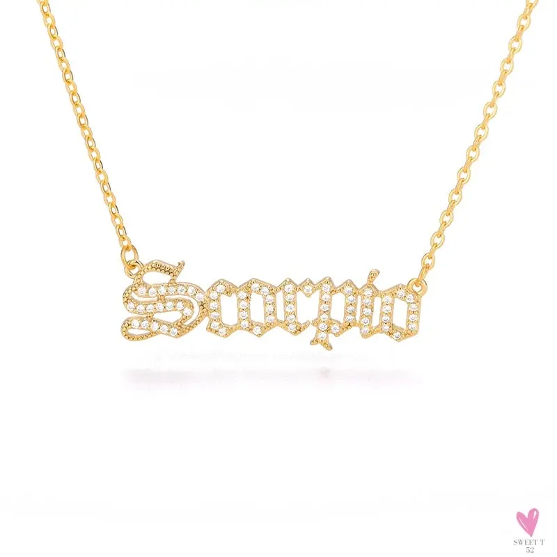 Zodiac Necklace For Women - 12 Constellation Crystal English Letter Choker Necklace