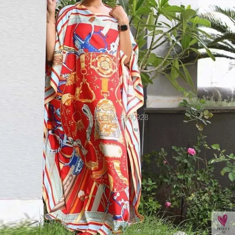 Lady's Silk African Kaftan Dresses - Loose Batwing Sleeve Kaftans