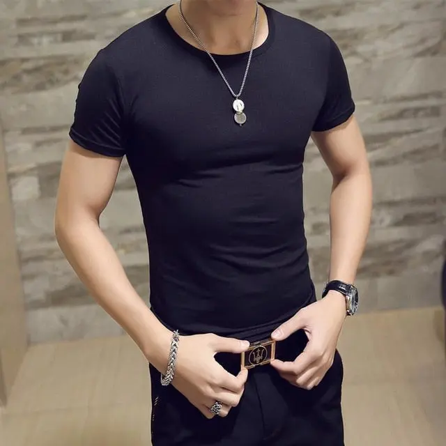 Men's Casual Cotton Jersey T-shirt with V or O-Neck in 10 Solid Colors