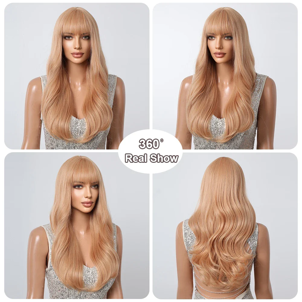 Long Wavy Synthetic Wigs, Long Wavy Ombre Wigs with Bangs for Women, Heat Resistant