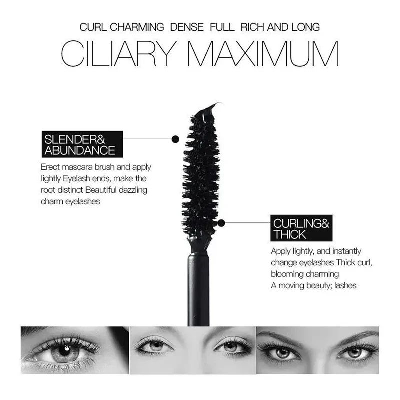 Black Curled Lashes Mascara - Lengthens Eyelashes, Extra Volume, Long Lasting Waterproof Natural, Quick Drying Female Makeup
