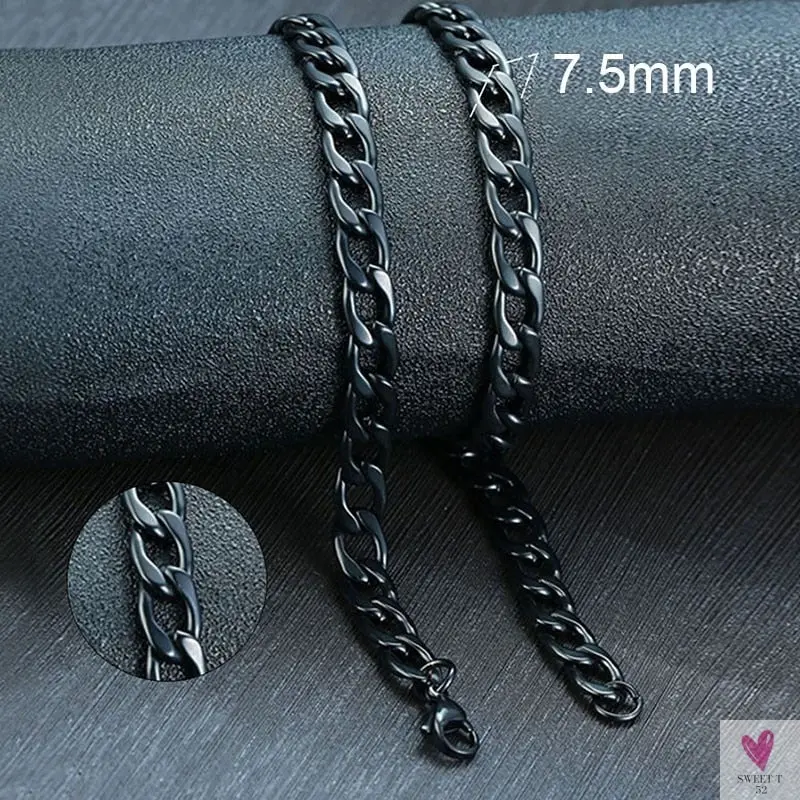 Cuban Chain Link Necklace for Men and Boys, Stainless Steel in Gold, Black and Silver Color - Choker or Long