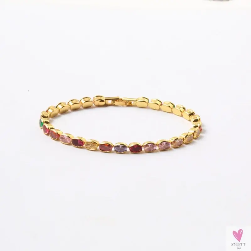 Gold Filled Baguette Cubic Zirconia Bracelet for Women and Girls - Rainbow Luxury jewelry - Tennis Style