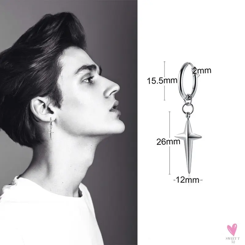 Cool Single Silver Stainless Steel Hoop Dagger Earring for Men & Boys