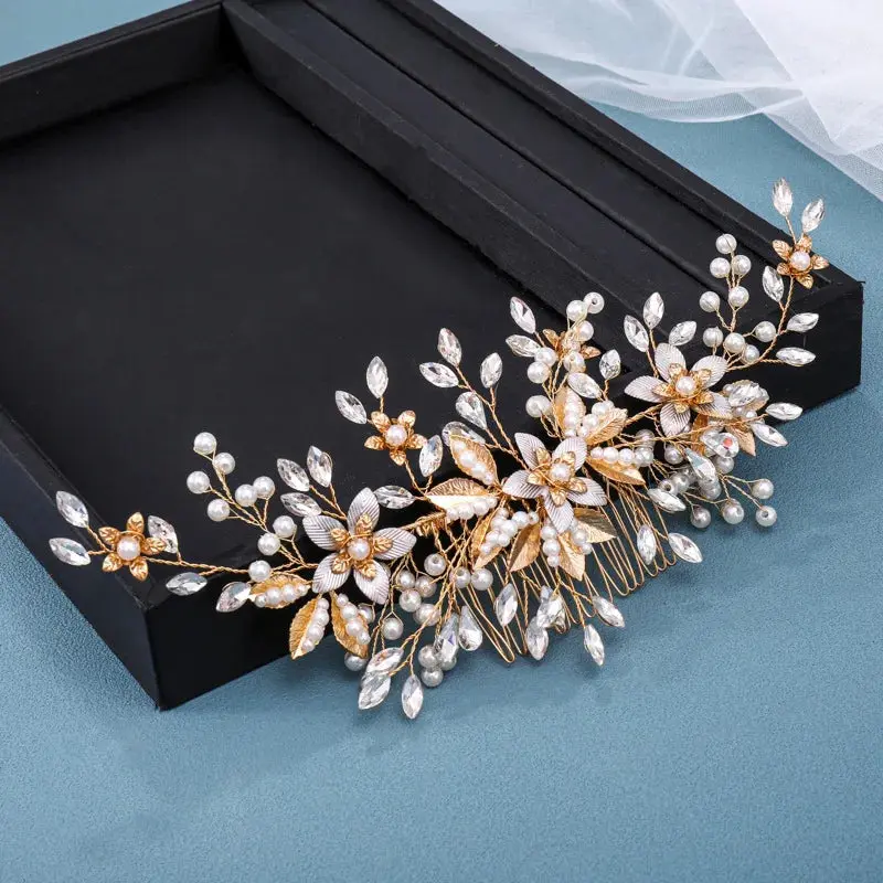 Luxury Crystal Pearl Flower Hair Comb/Headband/Tiara For Women & Girls - Bridal Wedding Hair Accessories/Hair Jewelry