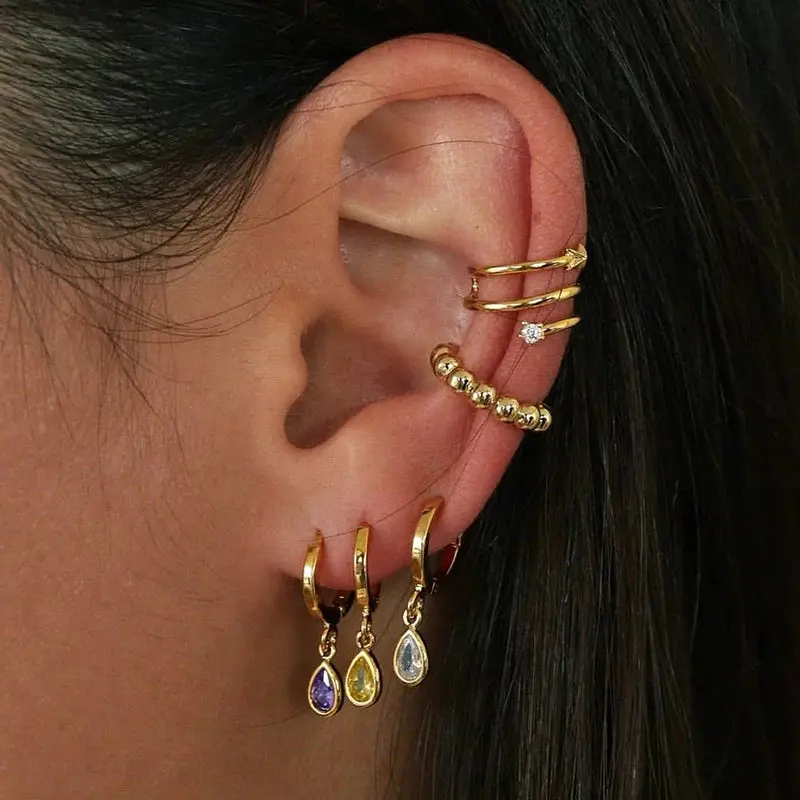 Gold Color Cute Water Drop Earrings For Women & Girls - Zircon Piercing Huggies/Hoop Dangle Earrings