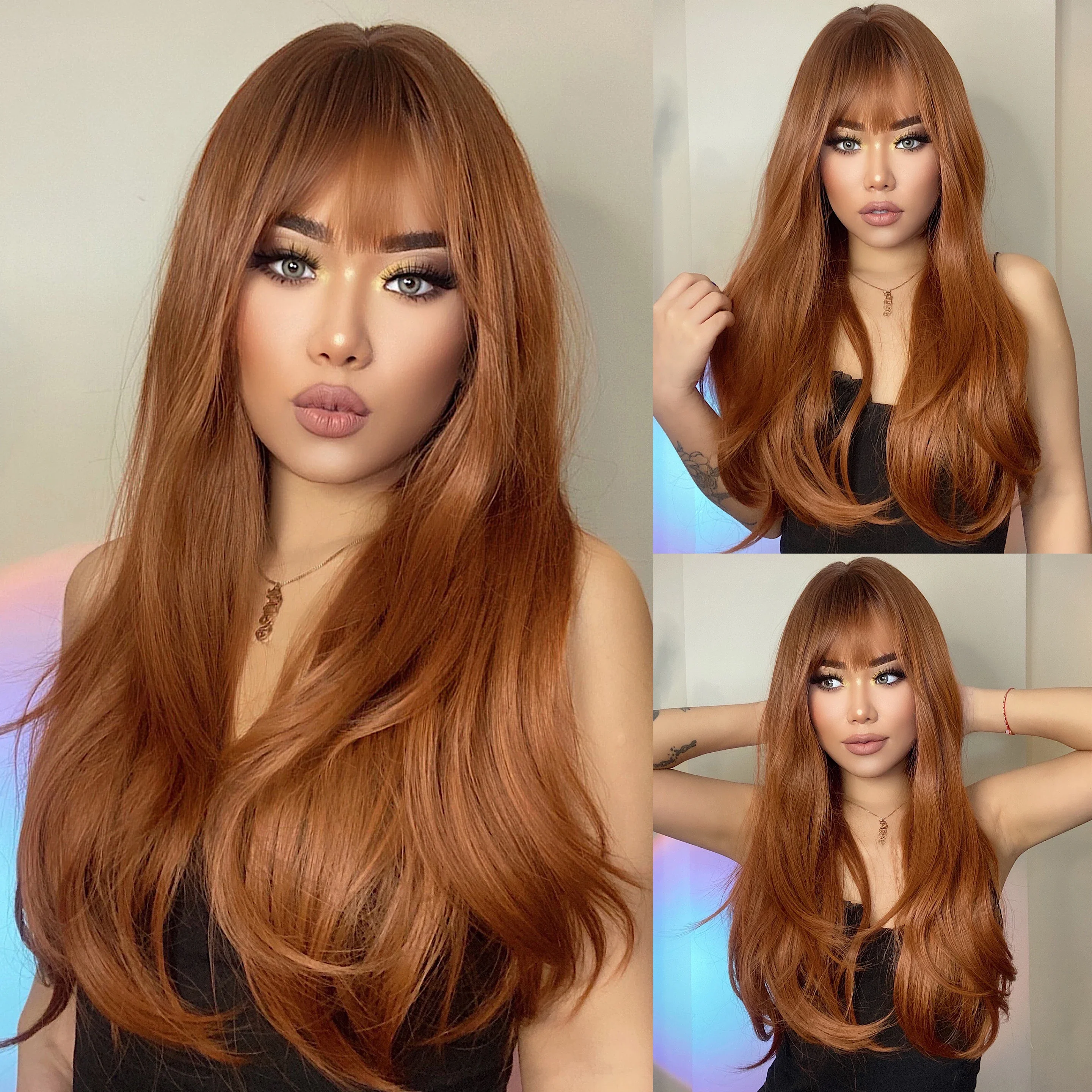 Long Wavy Synthetic Wigs, Long Wavy Ombre Wigs with Bangs for Women, Heat Resistant