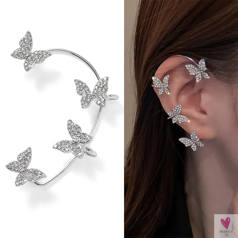 Crystal Butterfly Tassel Ear Cuff Earrings for Women and Girls in Gold and Silver