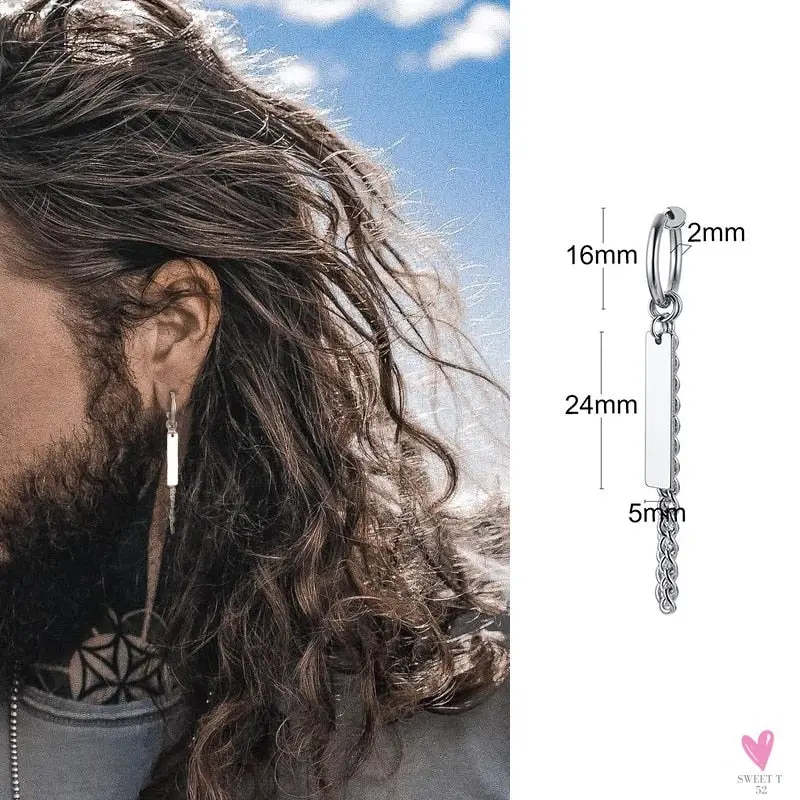 Cool Single Silver Stainless Steel Hoop Dagger Earring for Men & Boys