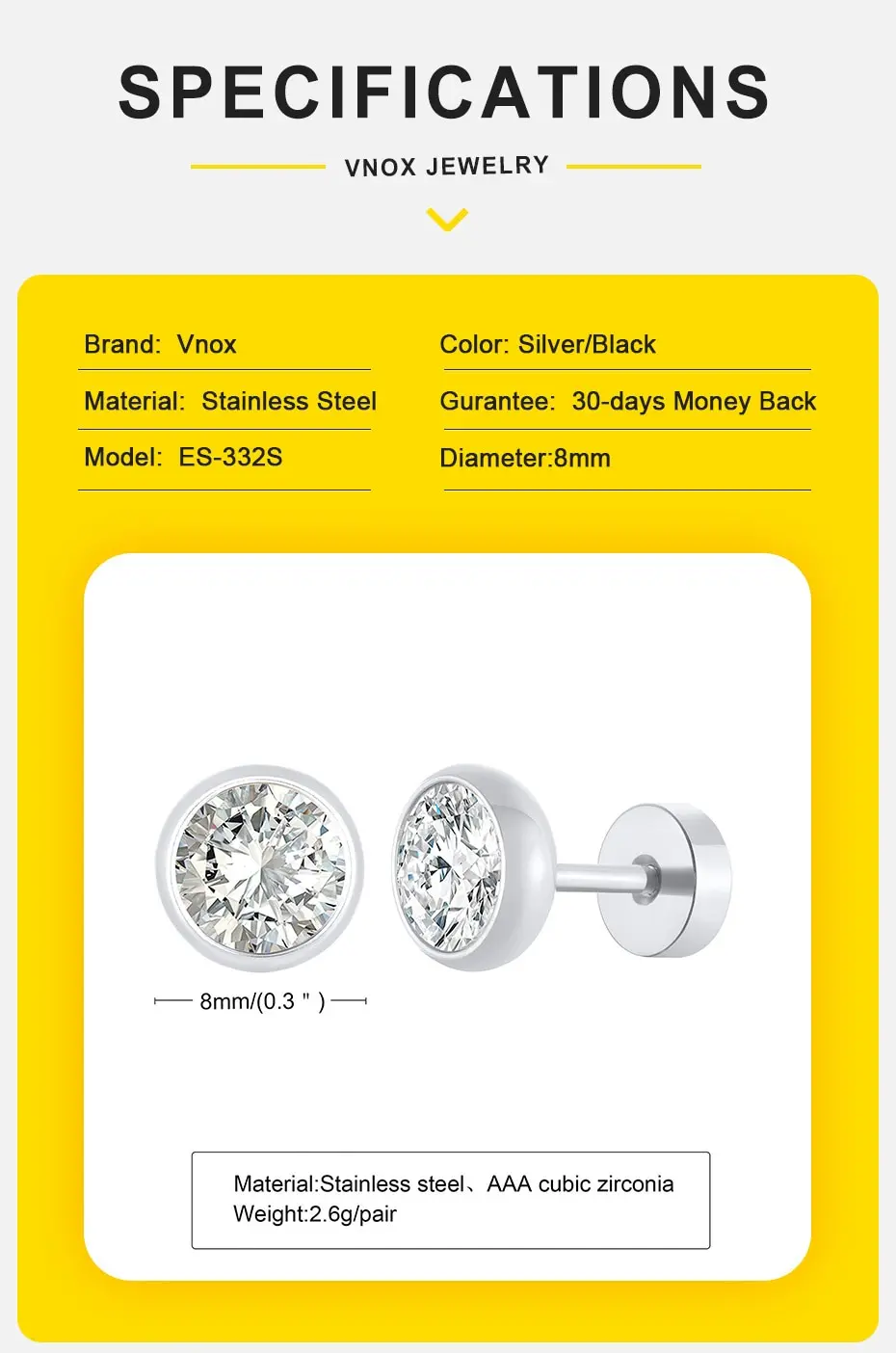 Stud Earrings in Stainless Steel for Men and Women - Hip Hop Earrings