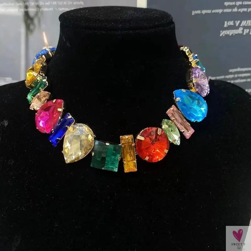 Simple Style Rhinestone Irregular Necklace, Luxury Design for Women & Girls, Statement Necklace and Bracelet