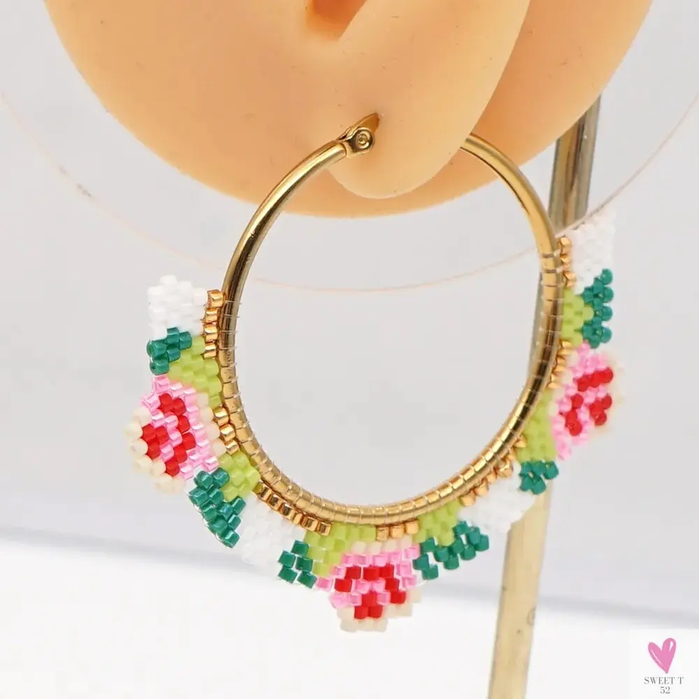 Hoop Earrings/Stainless Steel Earrings - Miyuki Beaded Earrings for Women & Girls,Trendy Bohemian Pendientes