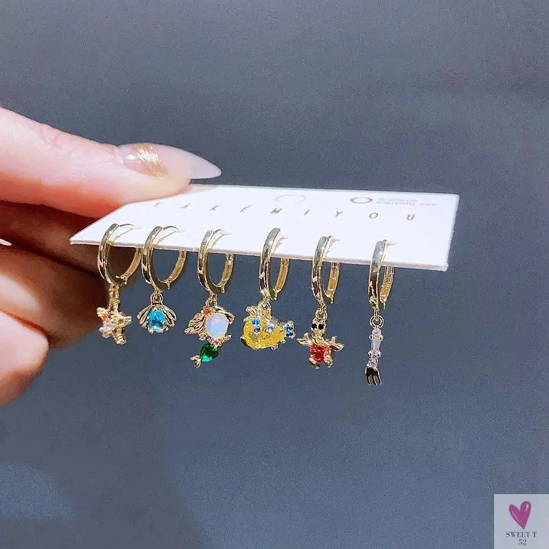 New Design Colorful Crystal Ocean/Animal/Mermaid Hoop Earrings Sets for Women & Girls