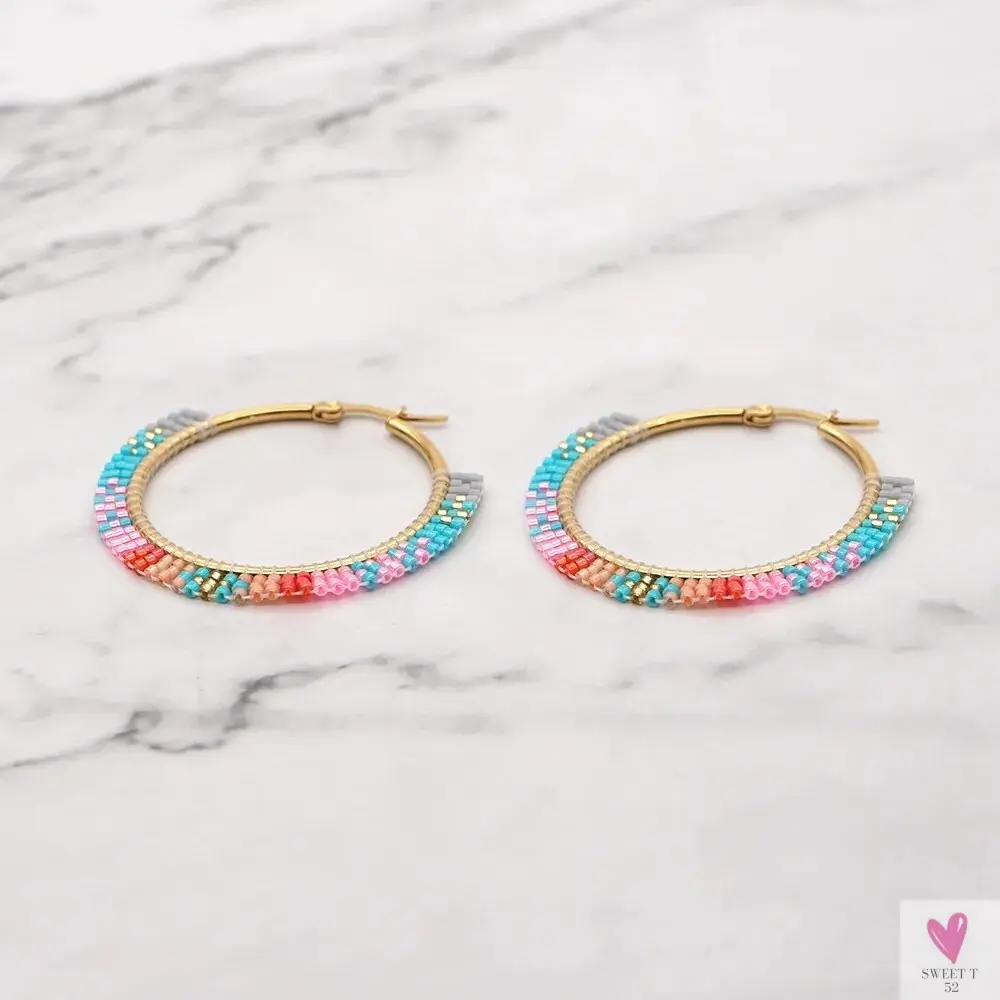 Hoop Earrings/Stainless Steel Earrings - Miyuki Beaded Earrings for Women & Girls,Trendy Bohemian Pendientes