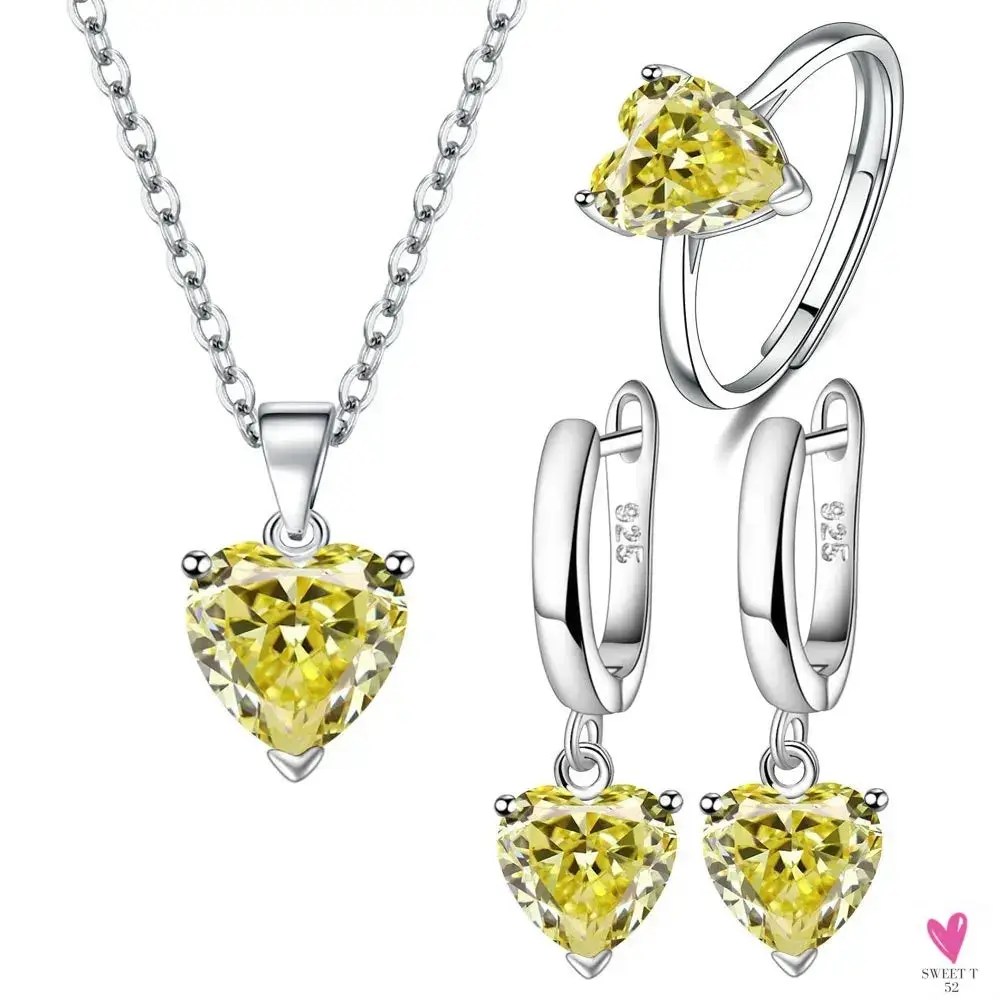 925 Sterling Silver Jewelry Sets For Women & Girls - Heart Zircon Ring, Earrings and Necklace (Copy)