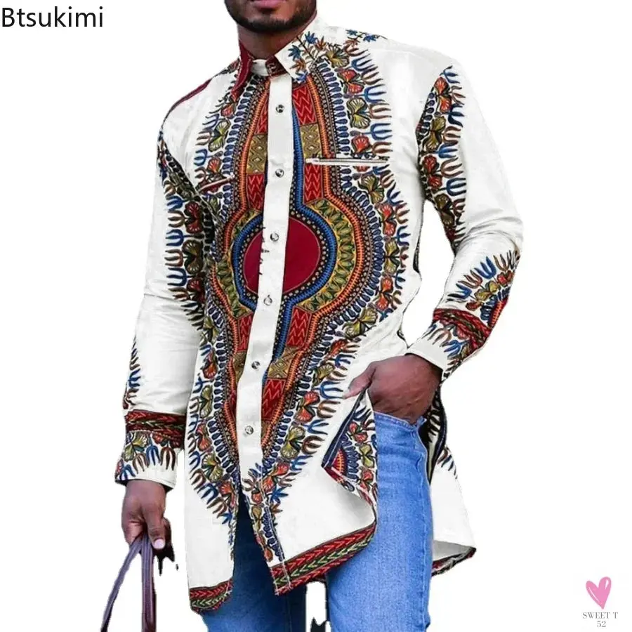 African Men's Clothing, Ethnic Print, Plus Size Tops - Wedding Wear.  Classic Men's Long Sleeve Shirts, Traditional Casual Shirts